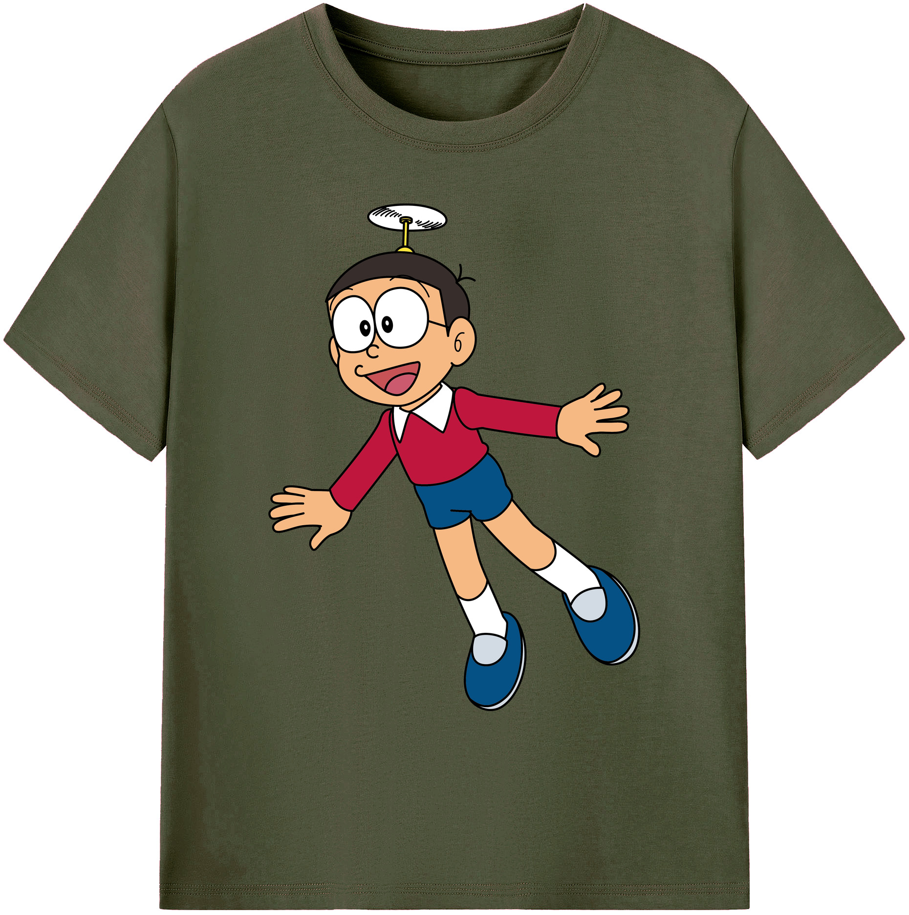 （画像用） ドラえもん 野比 のび太 Doraemon Nobita Nobi 綿100％ メンズ半袖Tシャツ｜肌触りやわらか＆通気性